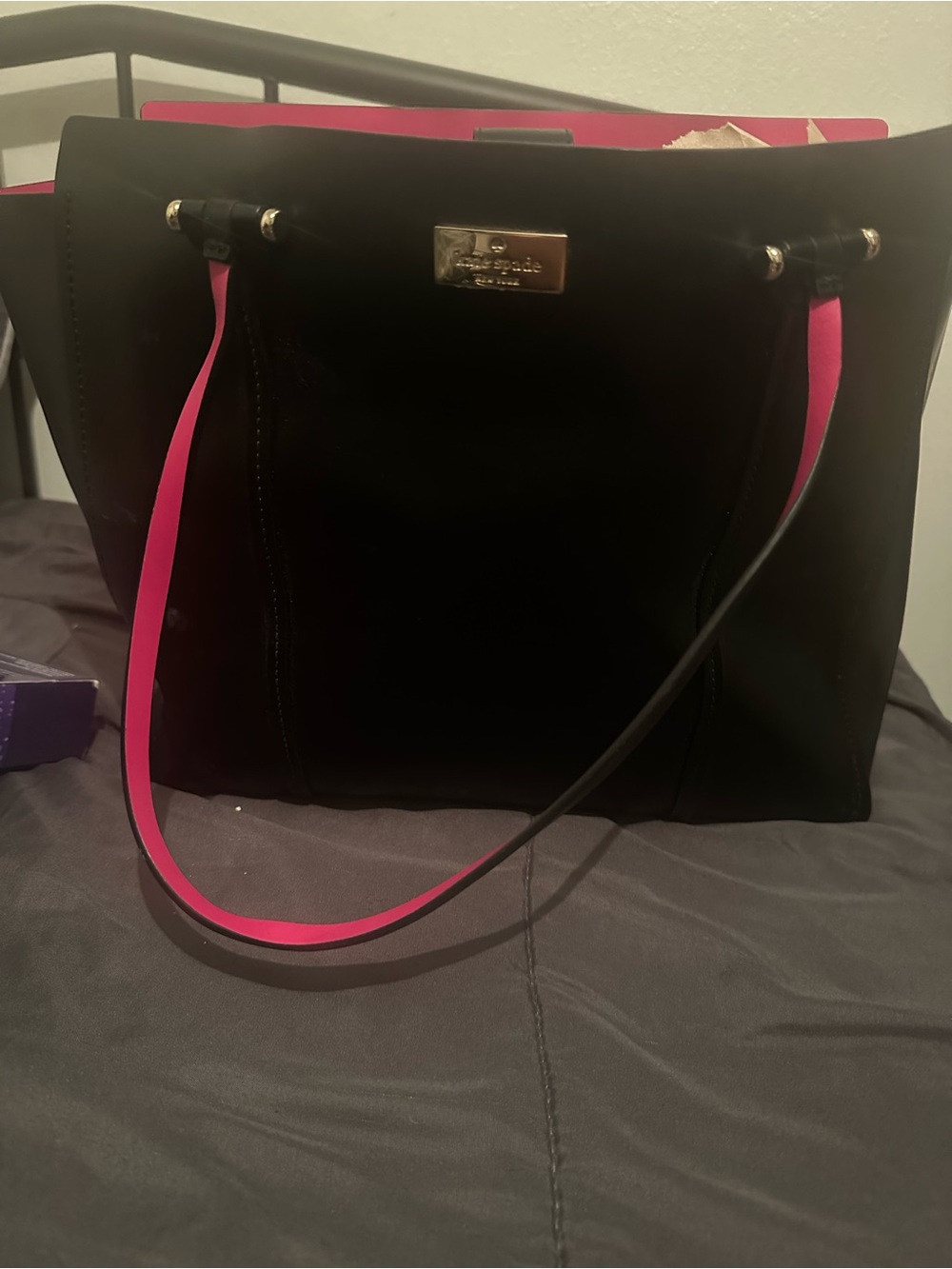 kate spade Black Tote with Pink Trim